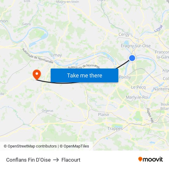 Conflans Fin D'Oise to Flacourt map