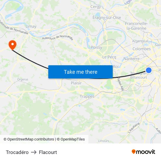 Trocadéro to Flacourt map
