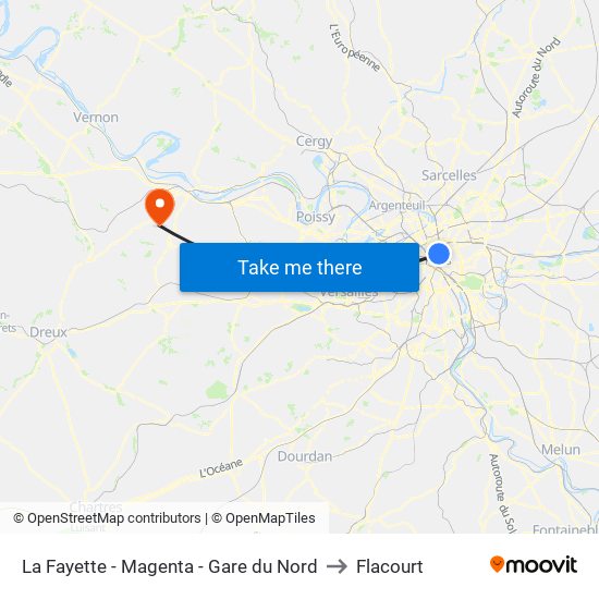 La Fayette - Magenta - Gare du Nord to Flacourt map
