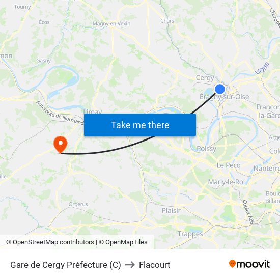 Gare de Cergy Préfecture (C) to Flacourt map