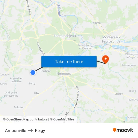 Amponville to Flagy map