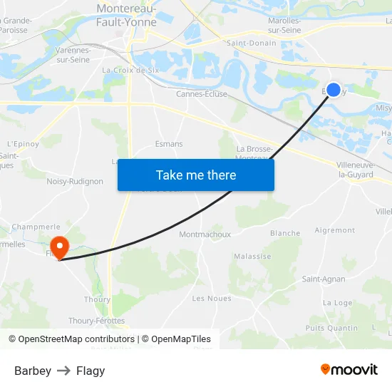Barbey to Flagy map