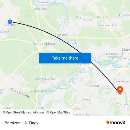 Barbizon to Flagy map