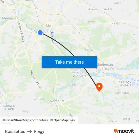 Boissettes to Flagy map