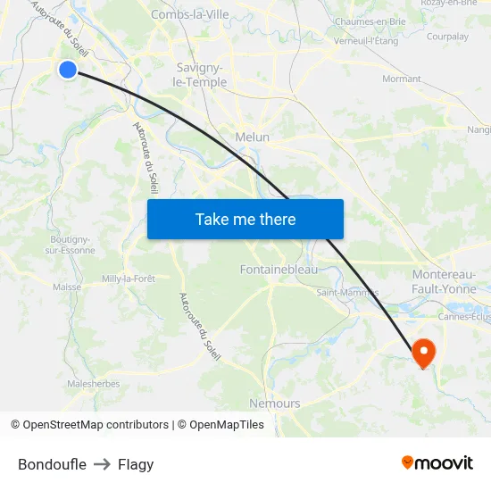 Bondoufle to Flagy map