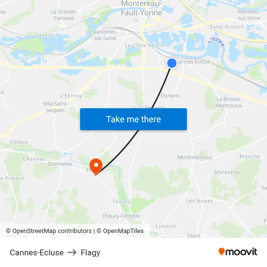 Cannes-Ecluse to Flagy map
