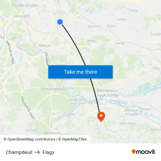 Champdeuil to Flagy map