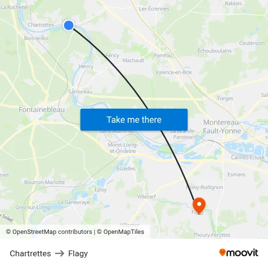 Chartrettes to Flagy map