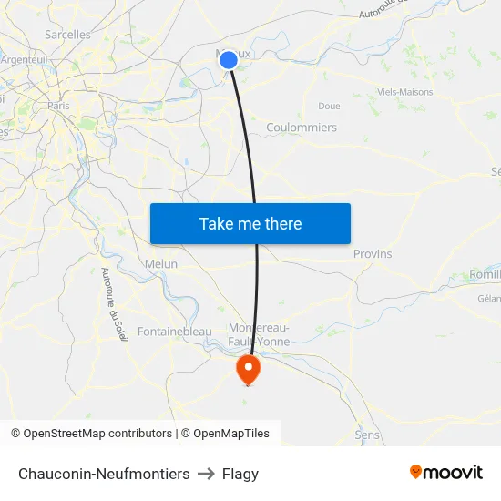 Chauconin-Neufmontiers to Flagy map