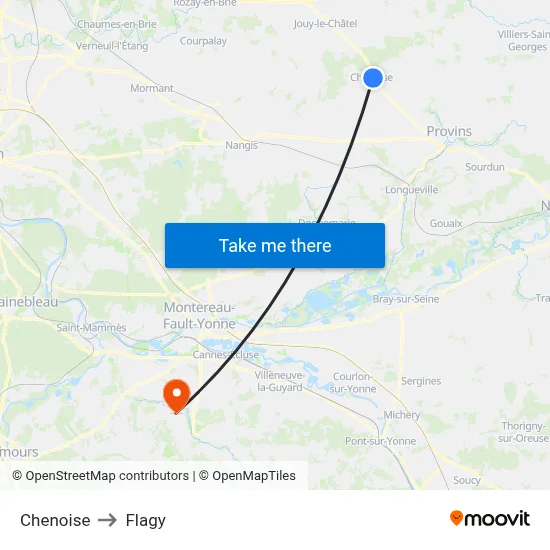 Chenoise to Flagy map