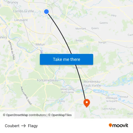 Coubert to Flagy map