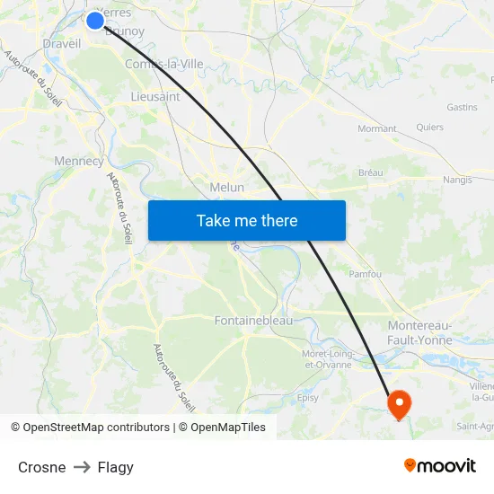 Crosne to Flagy map