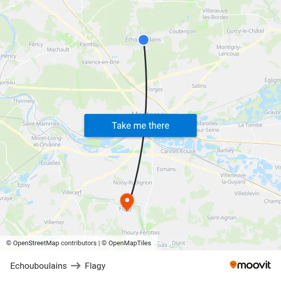 Echouboulains to Flagy map
