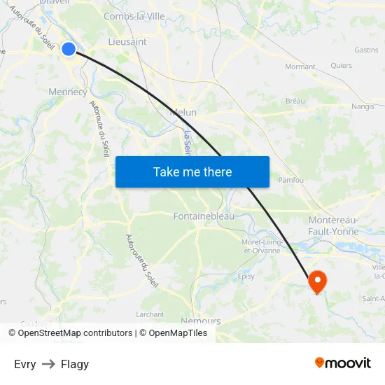 Evry to Flagy map