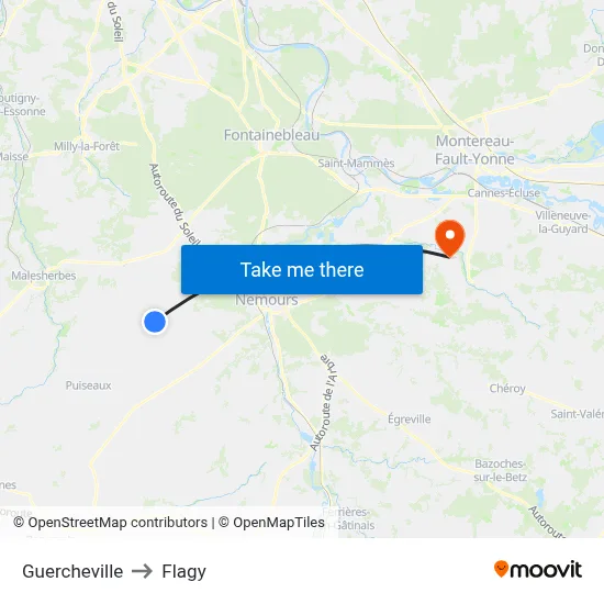 Guercheville to Flagy map