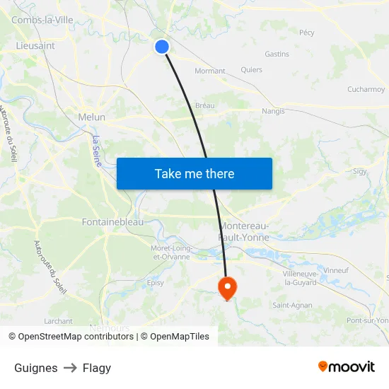 Guignes to Flagy map