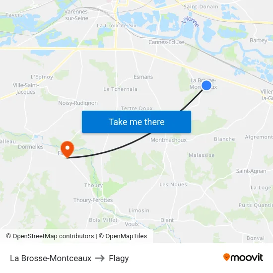 La Brosse-Montceaux to Flagy map