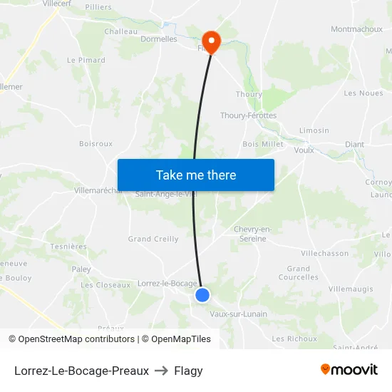 Lorrez-Le-Bocage-Preaux to Flagy map
