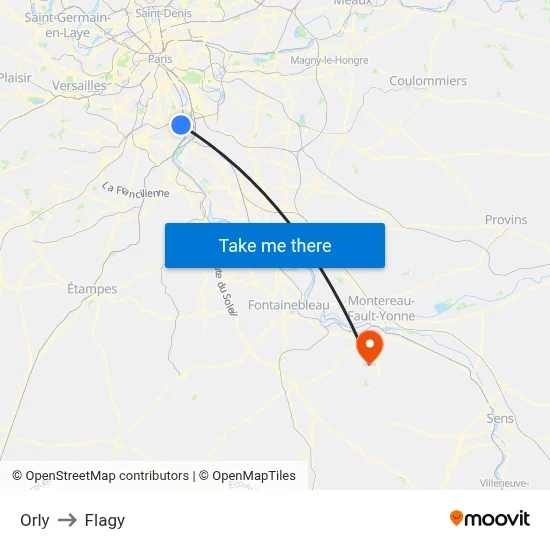 Orly to Flagy map