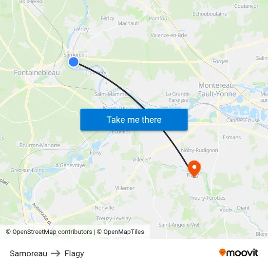 Samoreau to Flagy map