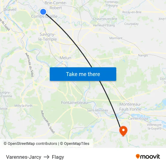 Varennes-Jarcy to Flagy map