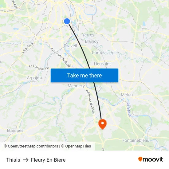 Thiais to Fleury-En-Biere map