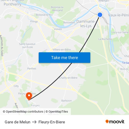 Gare de Melun to Fleury-En-Biere map