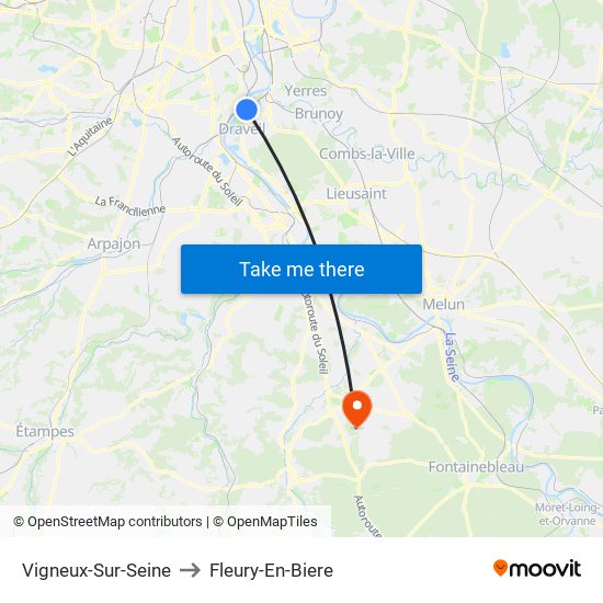 Vigneux-Sur-Seine to Fleury-En-Biere map