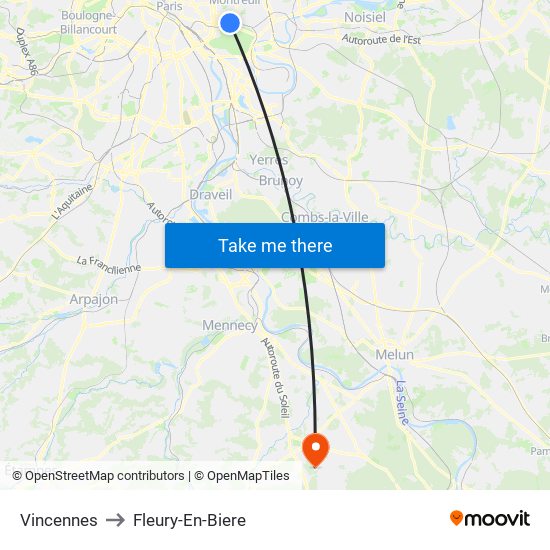 Vincennes to Fleury-En-Biere map