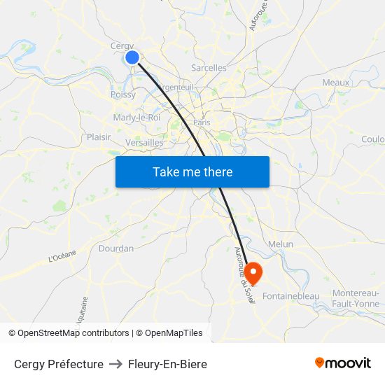 Cergy Préfecture to Fleury-En-Biere map