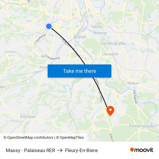 Massy - Palaiseau RER to Fleury-En-Biere map