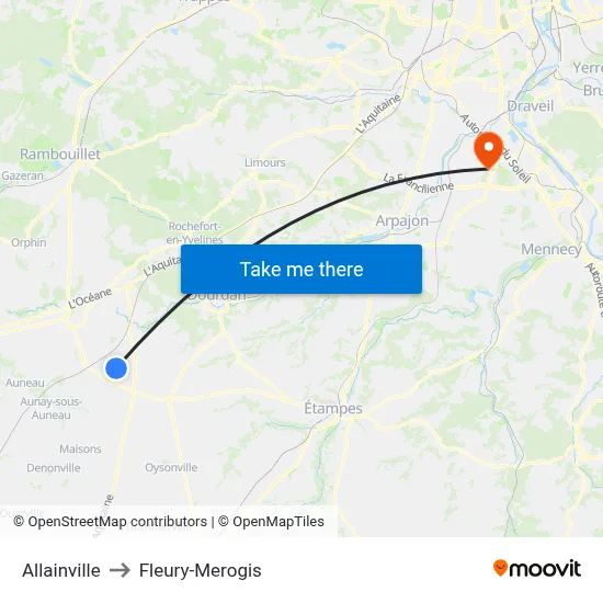 Allainville to Fleury-Merogis map