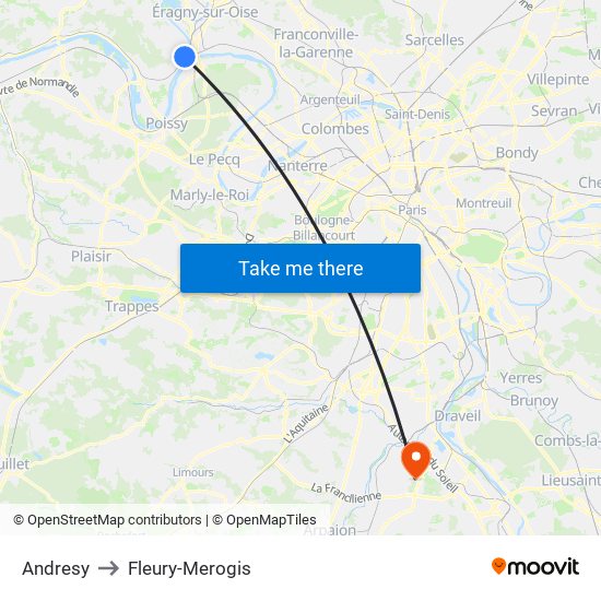 Andresy to Fleury-Merogis map