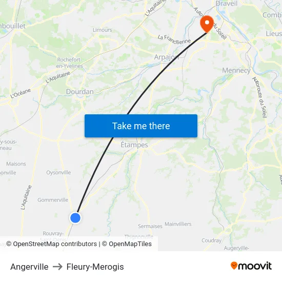 Angerville to Fleury-Merogis map
