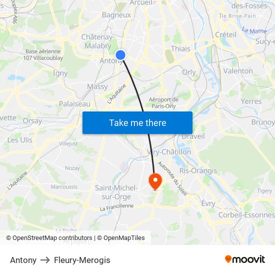 Antony to Fleury-Merogis map