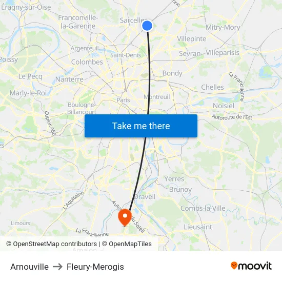 Arnouville to Fleury-Merogis map