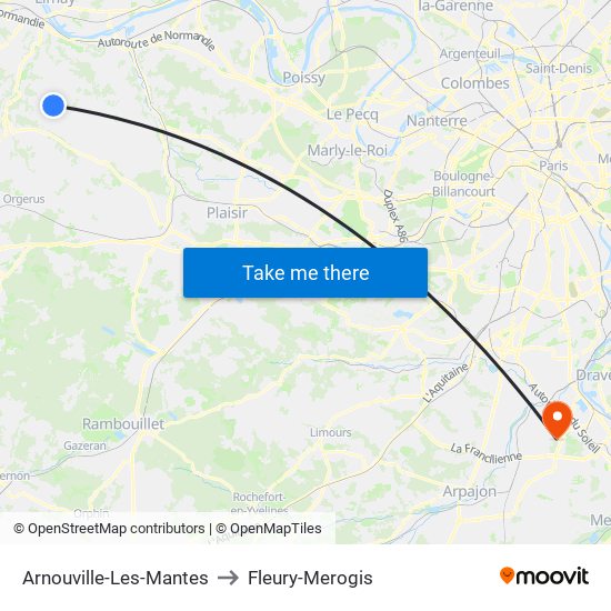 Arnouville-Les-Mantes to Fleury-Merogis map