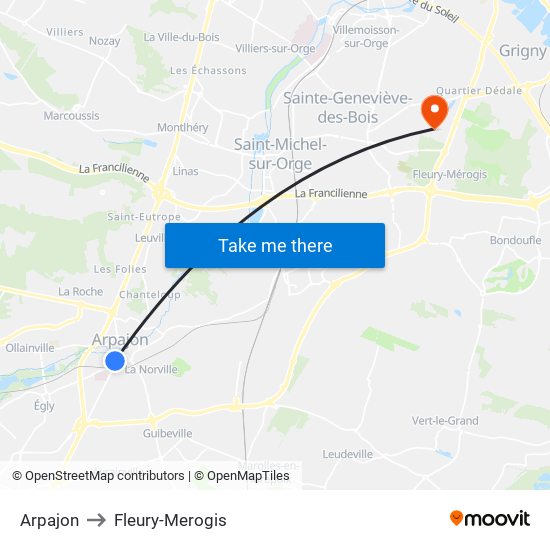 Arpajon to Fleury-Merogis map