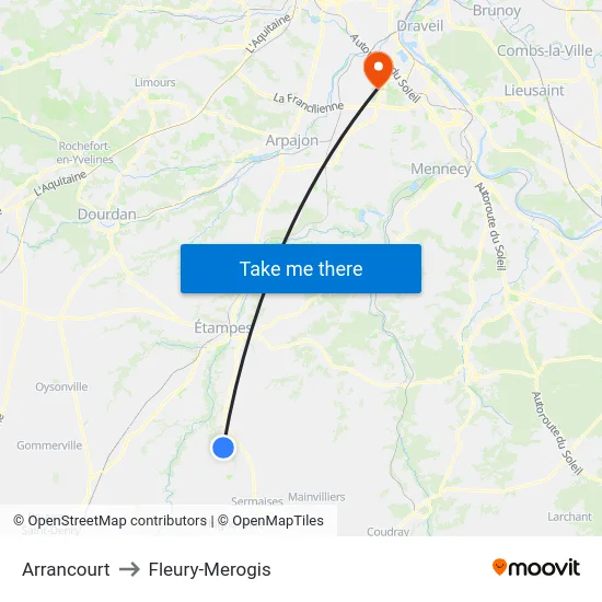 Arrancourt to Fleury-Merogis map