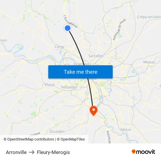 Arronville to Fleury-Merogis map
