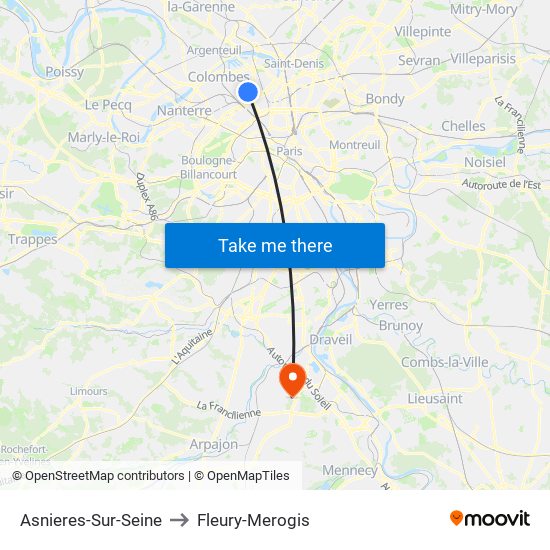 Asnieres-Sur-Seine to Fleury-Merogis map