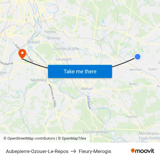 Aubepierre-Ozouer-Le-Repos to Fleury-Merogis map