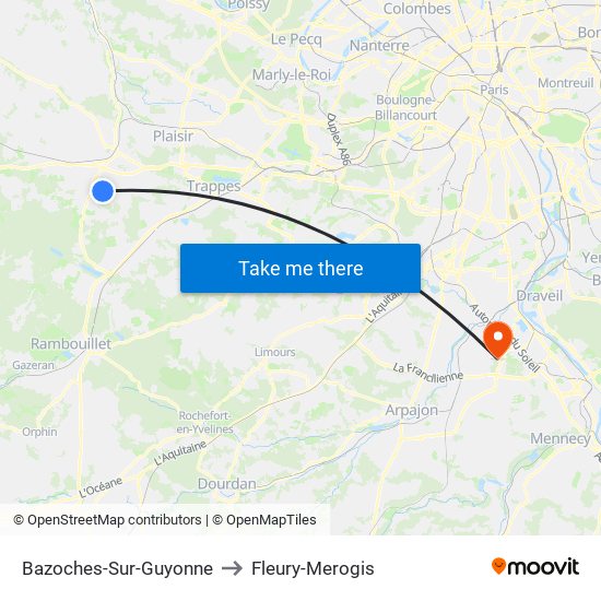 Bazoches-Sur-Guyonne to Fleury-Merogis map