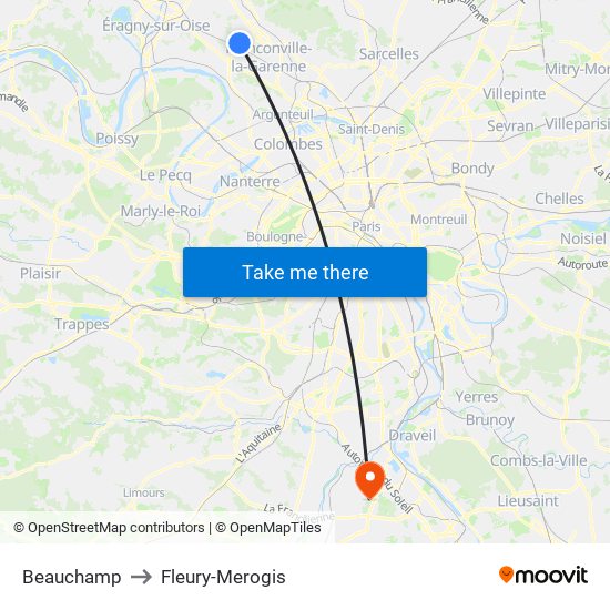 Beauchamp to Fleury-Merogis map