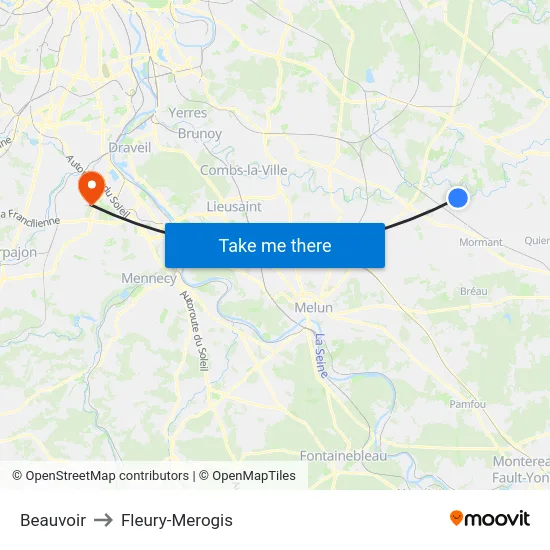 Beauvoir to Fleury-Merogis map