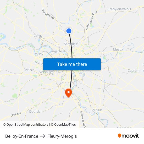 Belloy-En-France to Fleury-Merogis map