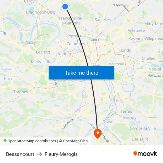 Bessancourt to Fleury-Merogis map