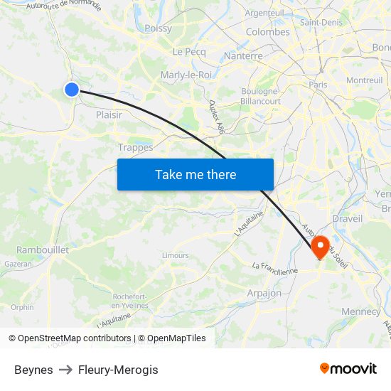 Beynes to Fleury-Merogis map