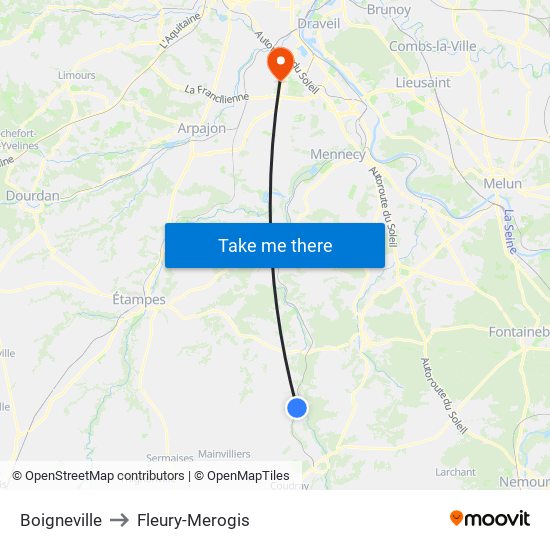 Boigneville to Fleury-Merogis map