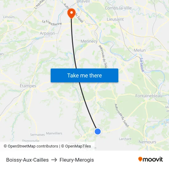 Boissy-Aux-Cailles to Fleury-Merogis map